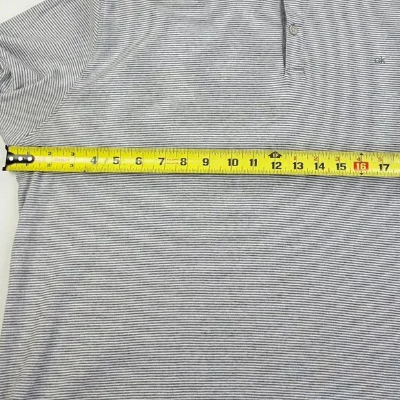 Calvin Klein Liquid Touch Embroidered Chest Logo Gray White Stripe Mens 2XL Polo - Picture 3 of 12